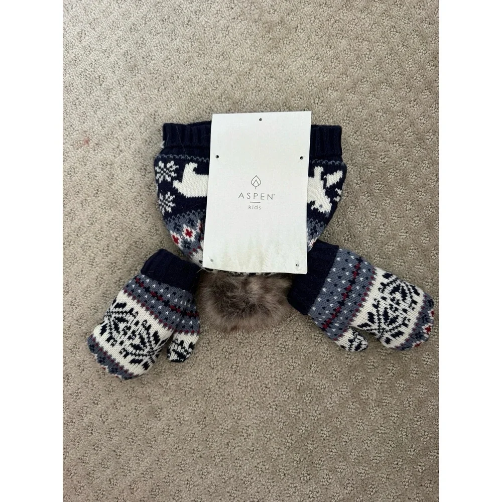 Aspen Kids Navy and White Mittens
